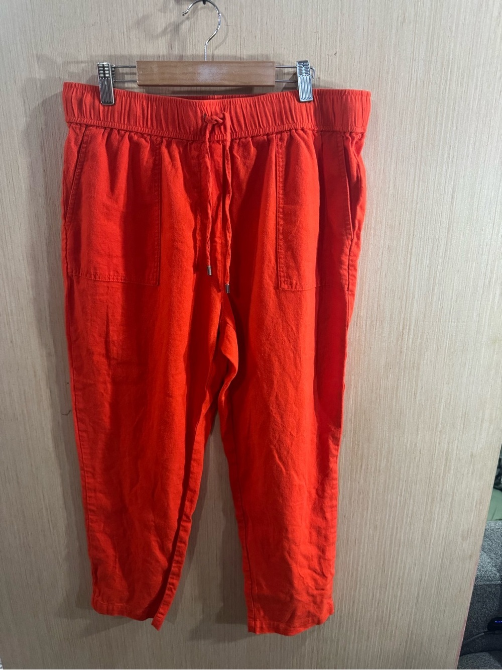 Women’s Calvin Klein Linen Blend Bright Orange Drawstring Ankle Pants Medium